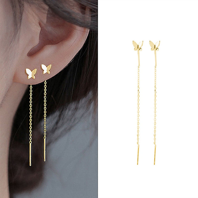 Drop Ear Line Long Hanging Earrings For Women Rose Gold Color Zircon Crystal Piercing Threader Earing Ear Accessories Jewelry